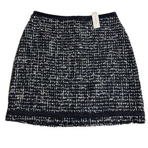 ANN TAYLOR Women’s BOUCLE TWEED PENCIL SKIRT Black with Blues White Size 12 NWT